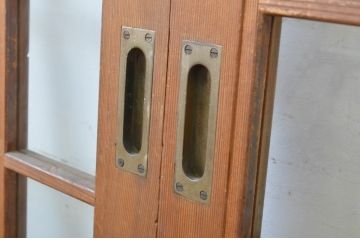 アンティーク建具　柾目の美しい升目格子戸4枚セット(ガラス戸、引き戸)(R-064043)