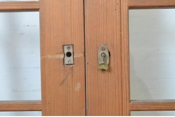 アンティーク建具　柾目の美しい升目格子戸4枚セット(ガラス戸、引き戸)(R-064043)