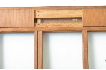 アンティーク建具　柾目の美しい升目格子戸4枚セット(ガラス戸、引き戸)(R-064043)