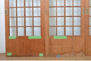 アンティーク建具　柾目の美しい升目格子戸4枚セット(ガラス戸、引き戸)(R-064043)