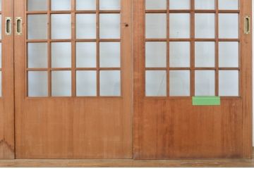 アンティーク建具　柾目の美しい升目格子戸4枚セット(ガラス戸、引き戸)(R-064043)