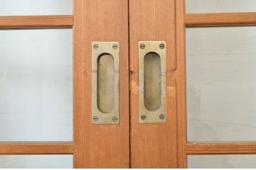 アンティーク建具　柾目の美しい升目格子戸4枚セット(ガラス戸、引き戸)(R-064043)