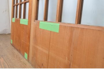 アンティーク建具　柾目の美しい升目格子戸4枚セット(ガラス戸、引き戸)(R-064043)