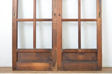 アンティーク建具　上手物!!　大正ロマン　マス目の面取りが丁寧なガラス戸2枚セット(引き戸)(R-064044)