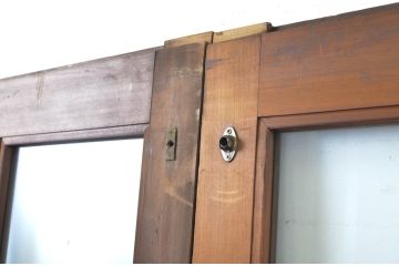 アンティーク建具　上手物!!　大正ロマン　マス目の面取りが丁寧なガラス戸2枚セット(引き戸)(R-064044)