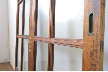 アンティーク建具　上手物!!　大正ロマン　マス目の面取りが丁寧なガラス戸2枚セット(引き戸)(R-064044)