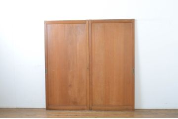 アンティーク建具　柾目の美しい板戸2枚セット(帯戸、引き戸)(R-064048)