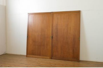 アンティーク建具　柾目の美しい板戸2枚セット(帯戸、引き戸)(R-064049)