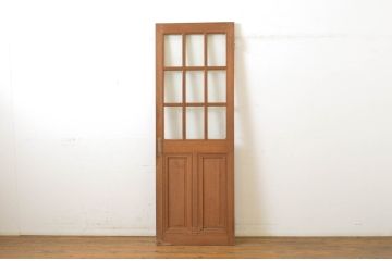 アンティーク建具　チーク材　ナチュラルで落ち着いた雰囲気のドア1枚(扉、木製ドア、ガラス扉)(R-064052)