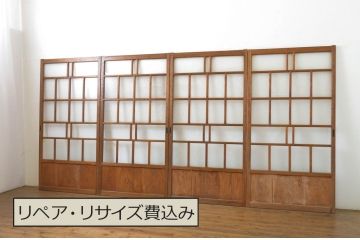 アンティーク建具　大正ロマンの雰囲気を醸し出すガラス戸4枚セット(引き戸)(R-064053)