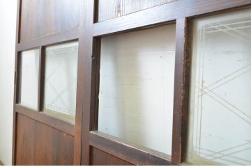 アンティーク建具　落ち着いた和の空間を演出するガラス帯戸2枚セット(引き戸、板戸)(R-064054)