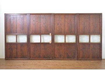 アンティーク建具　落ち着いた和の空間を演出するガラス帯戸4枚セット(引き戸、板戸)(R-064055)