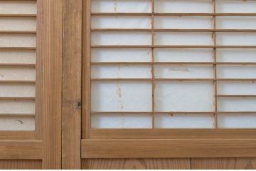 アンティーク建具　味わい深い風合いが魅力の障子帯戸4枚セット(障子戸、格子戸、板戸、引き戸)(R-064057)