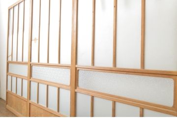 アンティーク建具　シンプルで取り入れやすいガラス戸3枚セット(引き戸)(R-064059)