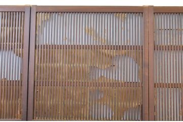 アンティーク建具　和の風情が感じられる裏障子付き格子戸3枚セット(障子戸、引き戸、ガラス帯戸)(R-064062)