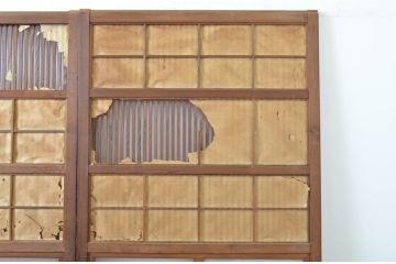 アンティーク建具　和の風情が感じられる裏障子付き格子戸3枚セット(障子戸、引き戸、ガラス帯戸)(R-064062)