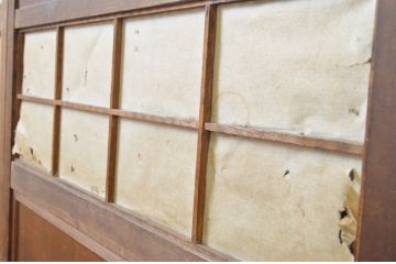 アンティーク建具　和の風情が感じられる裏障子付き格子戸3枚セット(障子戸、引き戸、ガラス帯戸)(R-064062)
