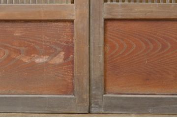 アンティーク建具　腰板欅(ケヤキ)材　和の風情が感じられる裏障子付き格子戸4枚セット(障子戸、引き戸、ガラス帯戸)(R-064063)