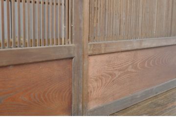 アンティーク建具　腰板欅(ケヤキ)材　和の風情が感じられる裏障子付き格子戸4枚セット(障子戸、引き戸、ガラス帯戸)(R-064063)