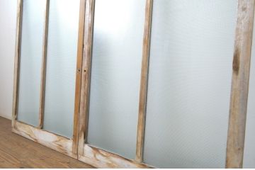 アンティーク建具　レトロな空間を引き立たせるプレスガラス窓2枚セット(ガラス戸、引き戸)(R-064065)