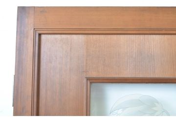 アンティーク建具　大正ロマン　エッチングガラスがおしゃれな古い洋館の親子ドア1対(彫刻ガラス、木製扉、ガラス扉)(R-064068)