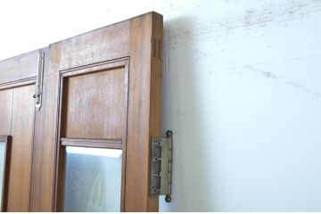 アンティーク建具　大正ロマン　エッチングガラスがおしゃれな古い洋館の親子ドア1対(彫刻ガラス、木製扉、ガラス扉)(R-064068)