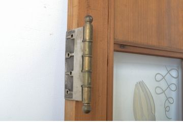 アンティーク建具　大正ロマン　エッチングガラスがおしゃれな古い洋館の親子ドア1対(彫刻ガラス、木製扉、ガラス扉)(R-064068)