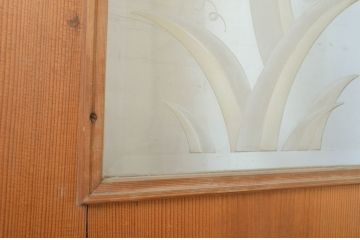 アンティーク建具　大正ロマン　エッチングガラスがおしゃれな古い洋館の親子ドア1対(彫刻ガラス、木製扉、ガラス扉)(R-064068)