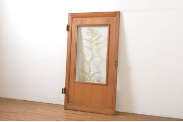 アンティーク建具　大正ロマン　エッチングガラスがおしゃれな古い洋館のドア1枚(彫刻ガラス、扉、木製扉、ガラス扉)(R-064069)