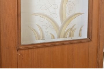 アンティーク建具　大正ロマン　エッチングガラスがおしゃれな古い洋館のドア1枚(彫刻ガラス、扉、木製扉、ガラス扉)(R-064069)