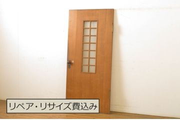アンティーク建具　柾目の美しいプレスガラス入りドア1枚(扉、木製扉、ガラス扉)(R-064070)