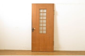 アンティーク建具　柾目の美しいプレスガラス入りドア1枚(扉、木製扉、ガラス扉)(R-064070)