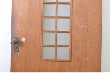 アンティーク建具　柾目の美しいプレスガラス入りドア1枚(扉、木製扉、ガラス扉)(R-064070)