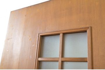 アンティーク建具　柾目の美しいプレスガラス入りドア1枚(扉、木製扉、ガラス扉)(R-064070)