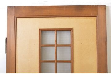 アンティーク建具　柾目の美しいプレスガラス入りドア1枚(扉、木製扉、ガラス扉)(R-064070)
