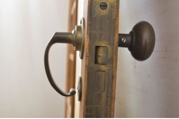 アンティーク建具　柾目の美しいプレスガラス入りドア1枚(扉、木製扉、ガラス扉)(R-064070)