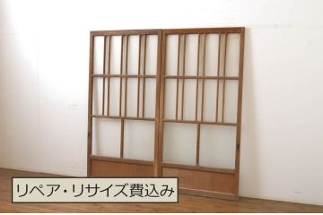 アンティーク建具　大正ロマンの雰囲気を醸し出すガラス戸2枚セット(引き戸)(R-064071)