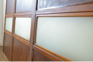 アンティーク建具　鏡板欅(ケヤキ)材1枚板　レーザー組子入り!!経年を感じる風合いが魅力の組子帯戸3枚セット(ガラス帯戸、引き戸)(R-064072)