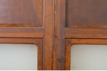 アンティーク建具　鏡板欅(ケヤキ)材1枚板　レーザー組子入り!!経年を感じる風合いが魅力の組子帯戸3枚セット(ガラス帯戸、引き戸)(R-064072)