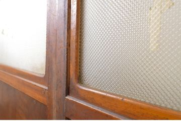 アンティーク建具　鏡板欅(ケヤキ)材1枚板　レーザー組子入り!!経年を感じる風合いが魅力の組子帯戸3枚セット(ガラス帯戸、引き戸)(R-064072)
