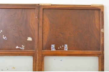 アンティーク建具　鏡板欅(ケヤキ)材1枚板　レーザー組子入り!!経年を感じる風合いが魅力の組子帯戸3枚セット(ガラス帯戸、引き戸)(R-064072)