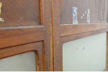 アンティーク建具　鏡板欅(ケヤキ)材1枚板　レーザー組子入り!!経年を感じる風合いが魅力の組子帯戸3枚セット(ガラス帯戸、引き戸)(R-064072)