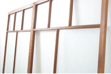 アンティーク建具　木のぬくもり感じる色合いが魅力のガラス戸2枚セット(引き戸)(R-064073)
