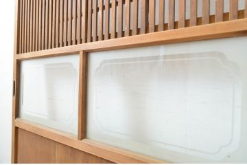 アンティーク建具　和の風情が感じられる裏障子付き格子戸1枚(障子戸、引き戸)(R-064074)