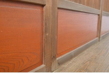 アンティーク建具　腰板欅(ケヤキ)材　和の風情が感じられる裏ガラス入り格子戸4枚セット(ガラス帯戸、引き戸、ガラス戸)(R-064076)