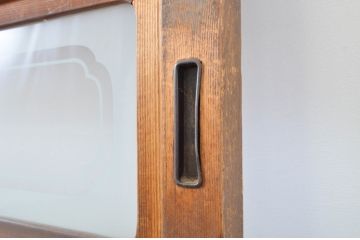 アンティーク建具　腰板欅(ケヤキ)材　和の風情が感じられる裏ガラス入り格子戸4枚セット(ガラス帯戸、引き戸、ガラス戸)(R-064076)
