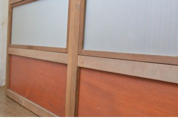 アンティーク建具　腰板欅(ケヤキ)材　和の風情が感じられる裏ガラス入り格子戸4枚セット(ガラス帯戸、引き戸、ガラス戸)(R-064076)