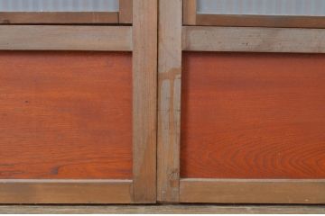 アンティーク建具　腰板欅(ケヤキ)材　和の風情が感じられる裏ガラス入り格子戸4枚セット(ガラス帯戸、引き戸、ガラス戸)(R-064076)