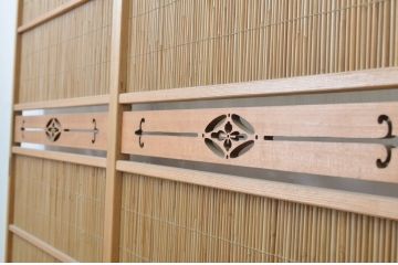 アンティーク建具　透かし彫りが素敵な夏戸2枚セット(簾戸、御簾戸、簀戸、葭戸、夏障子、引き戸、すど)(R-064077)