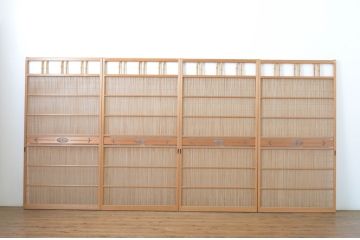 アンティーク建具　透かし彫りが入った夏の風情漂う夏戸4枚セット(簾戸、御簾戸、簀戸、葭戸、夏障子、引き戸、すど)(R-064078)